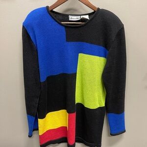 VTG Women’s Color Block Crewneck Sweater with shoulder pads